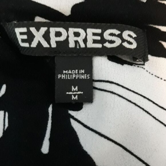 Express Chiffon Cowl Sleeveless Belted Knee Dress Color Blocked Floral Blk Sz M - Picture 4 of 11